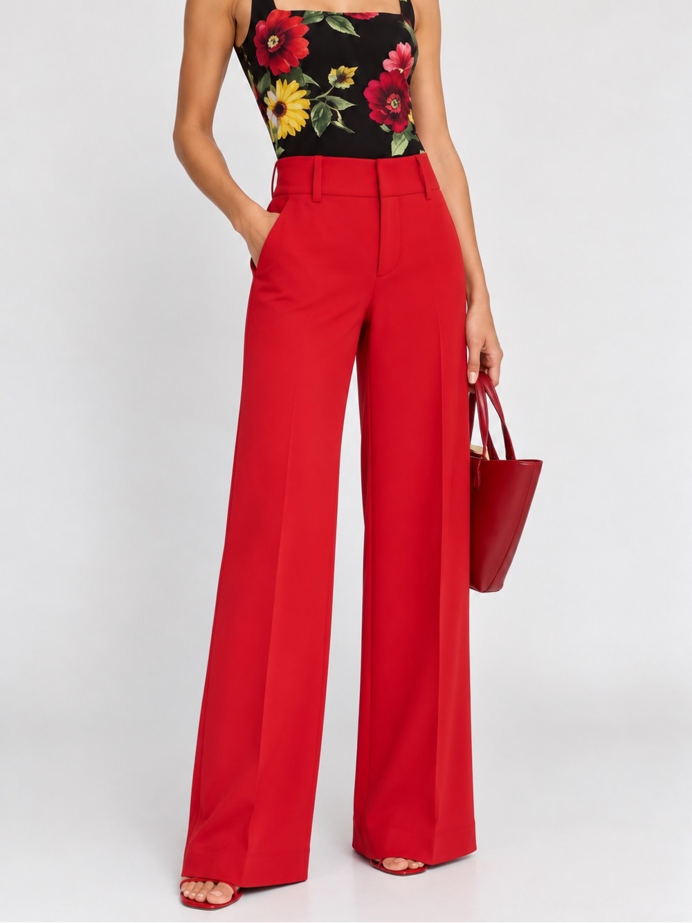 Alice + Olivia Red Wide Leg Dress Pants Trousers Size 6